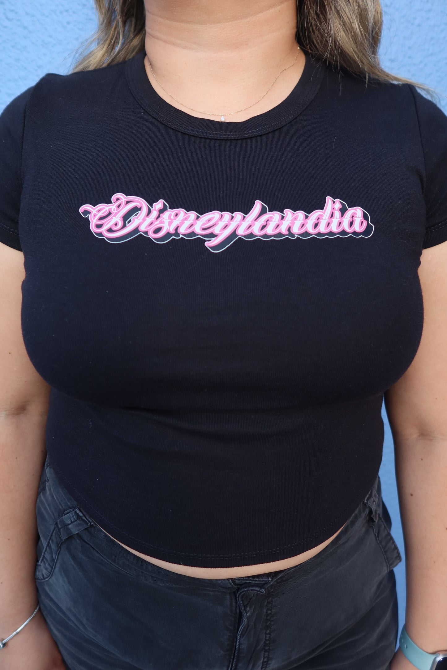 Disneylandia Baby Tee in Black and Pink