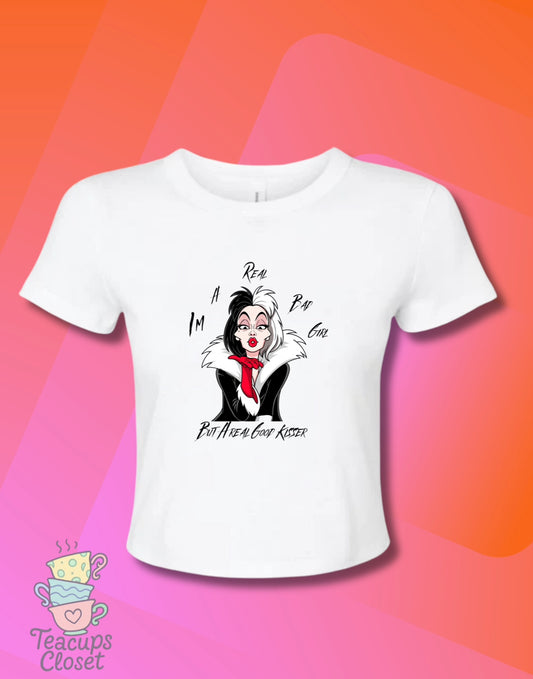 A Real Bad Girl Cruella White Baby Tee